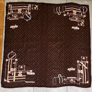 Authentic Louis Vuitton Brown Monogram Bag Pattern Silk Scarf 34" x 34"